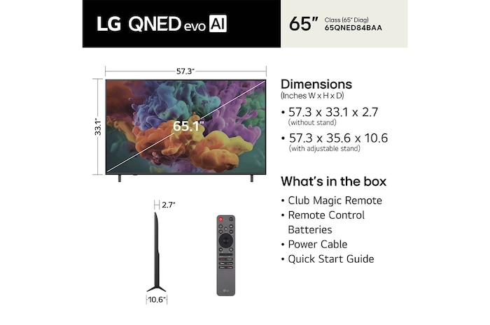 65 inch LG QNED evo AI QNED84 Mini LED 4K Smart TV 2026